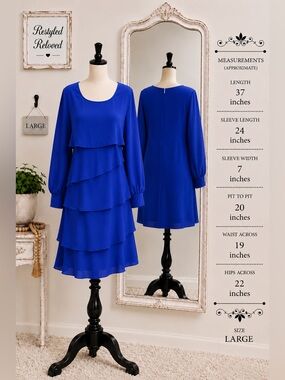 Yesfashion Tiered Ruffle Swing Dress Blue Size Large
